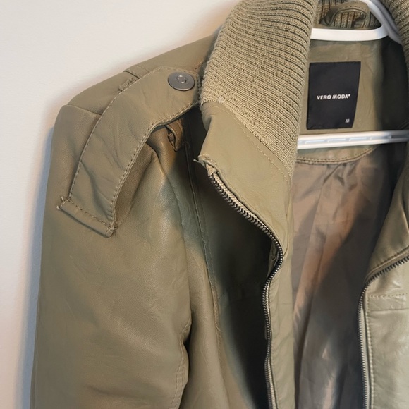 Olive Green Vero Moda Leather Jacket - Picture 5 of 7